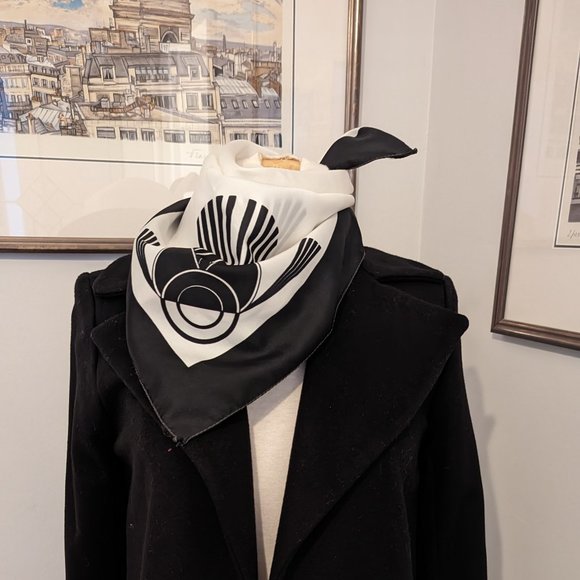 Vintage Square Black and White Bird Scarf - Picture 3 of 4